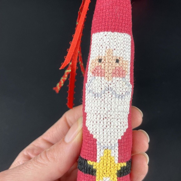VINTAGE Cross Stitched Stuffed Plush Santa Claus Dolls Set 3 Christmas Decor - Picture 8 of 16
